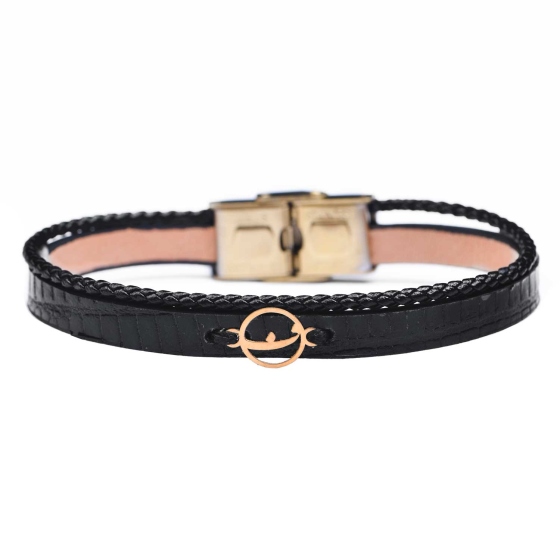 دستبند مردانه طلا چرم حرف ف