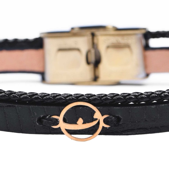 دستبند مردانه طلا چرم حرف ف