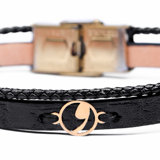 دستبند مردانه طلا چرم حرف و