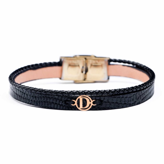 دستبند زنانه طلا چرم حرف D