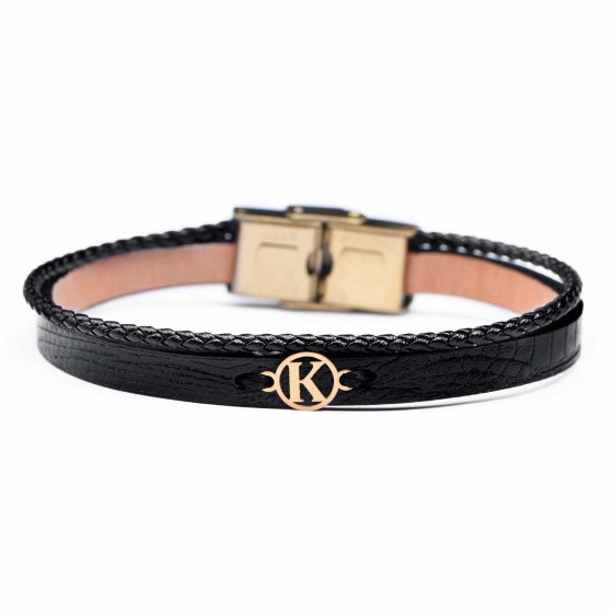 دستبند زنانه طلا چرم حرف K