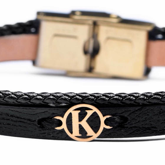 دستبند زنانه طلا چرم حرف K