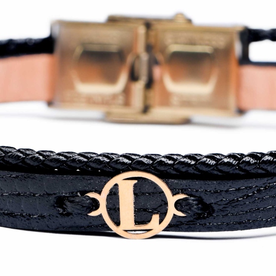 دستبند زنانه طلا چرم حرف L