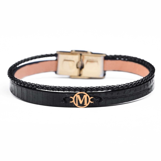 دستبند زنانه طلا چرم حرف M