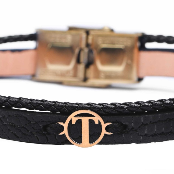 دستبند زنانه طلا چرم حرف T
