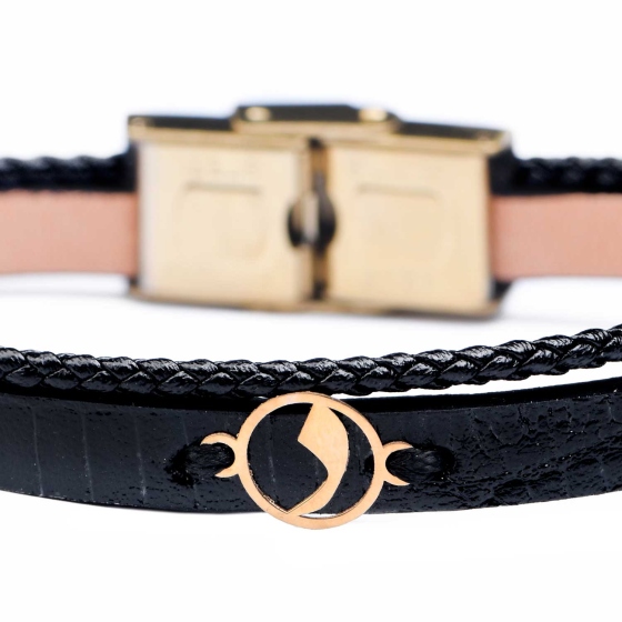 دستبند زنانه طلا چرم حرف د