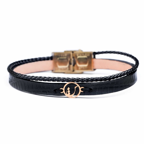 دستبند زنانه طلا چرم حرف ش