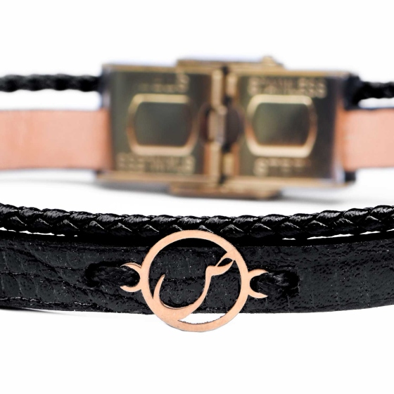 دستبند زنانه طلا چرم حرف ص