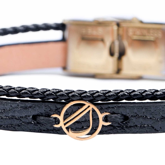 دستبند زنانه طلا چرم حرف گ