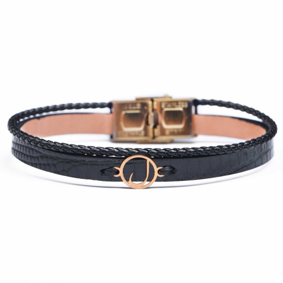 دستبند زنانه طلا چرم حرف ل