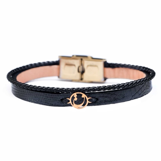 دستبند مردانه طلا چرم حرف ق