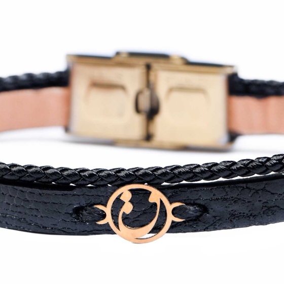 دستبند مردانه طلا چرم حرف ق