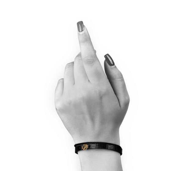 دستبند زنانه طلا چرم حرف ه