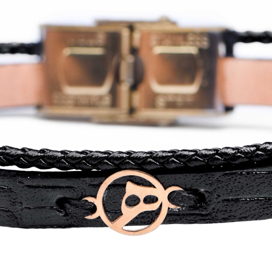 دستبند زنانه طلا چرم حرف ه