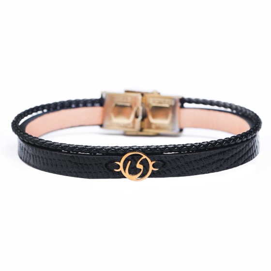 دستبند زنانه طلا چرم حرف ی