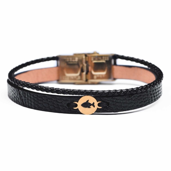 دستبند زنانه طلا چرم طرح ماهی