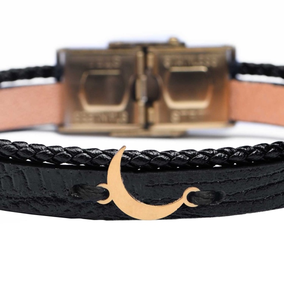 دستبند زنانه طلا چرم طرح ماه