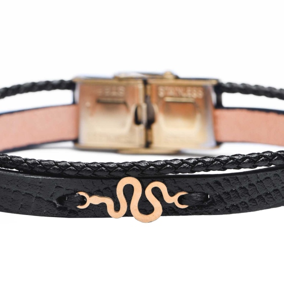 دستبند زنانه طلا چرم طرح مار