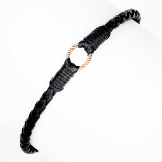 دستبند چرم طلا مردانه طرح بیضی بزرگ