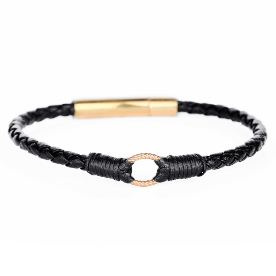 دستبند چرم طلا مردانه طرح بیضی بزرگ