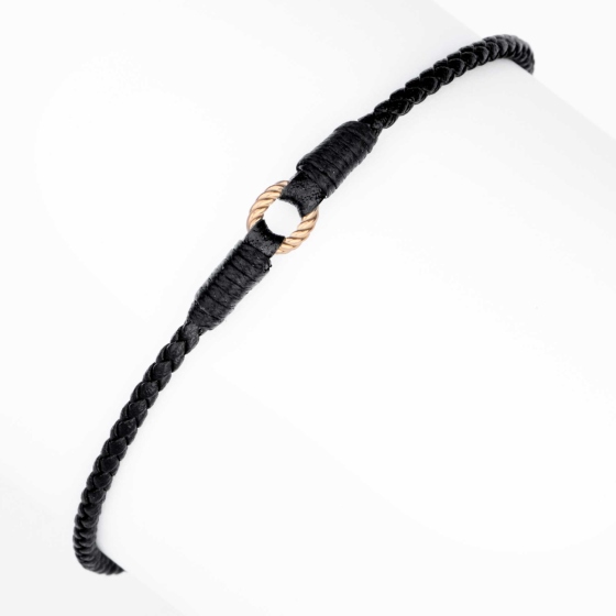 دستبند چرم طلا مردانه طرح بیضی کوچک