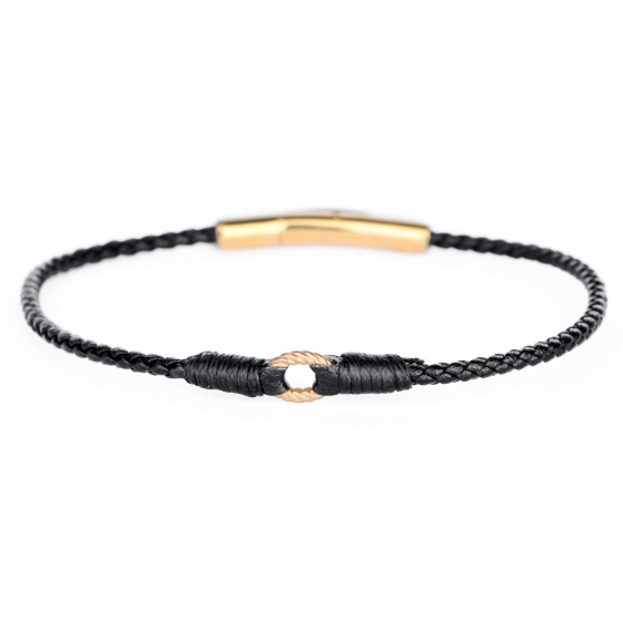 دستبند چرم طلا مردانه طرح بیضی کوچک