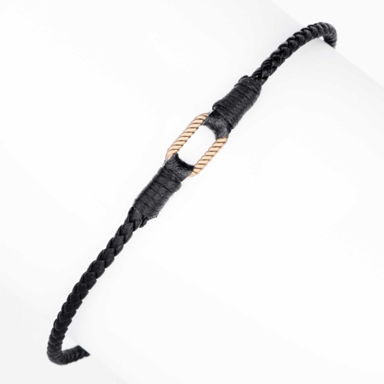 دستبند چرم طلا مردانه طرح مستطیل کوچک