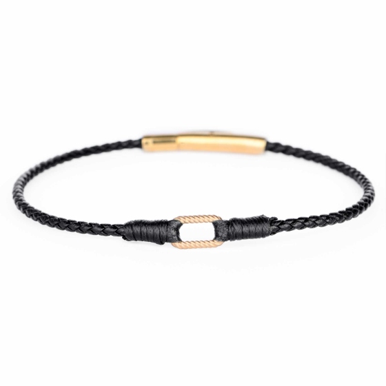 دستبند چرم طلا مردانه طرح مستطیل کوچک