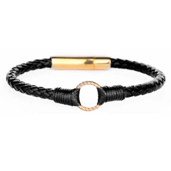 دستبند چرم طلا مردانه طرح دایره بزرگ