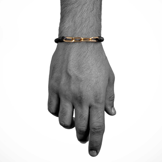 دستبند چرم طلا مردانه طرح هرمس سایز 2