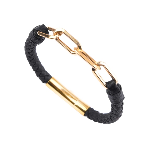 دستبند چرم طلا مردانه طرح هرمس سایز 2