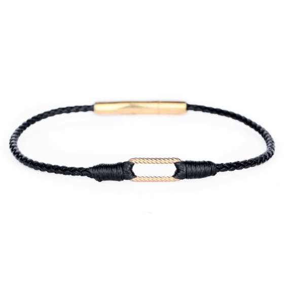 دستبند چرم طلا مردانه طرح مستطیل بزرگ