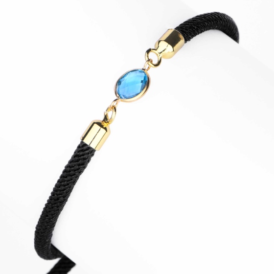 دستبند چرم طلا زنانه طرح مارکو نگین آبی