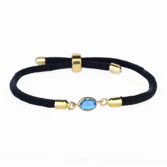 دستبند چرم طلا زنانه طرح مارکو نگین آبی