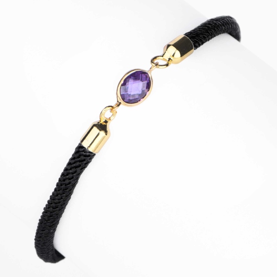 دستبند چرم طلا زنانه طرح مارکو نگین بنفش