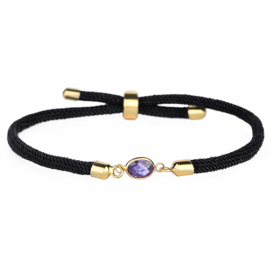 دستبند چرم طلا زنانه طرح مارکو نگین بنفش