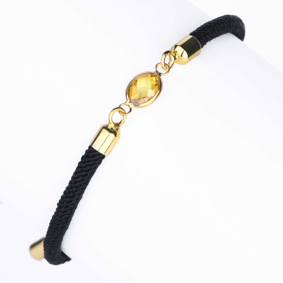 دستبند چرم طلا زنانه طرح مارکو نگین زرد