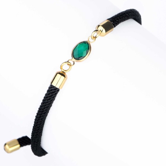 دستبند چرم طلا زنانه طرح مارکو نگین سبز