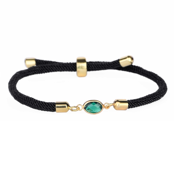 دستبند چرم طلا زنانه طرح مارکو نگین سبز