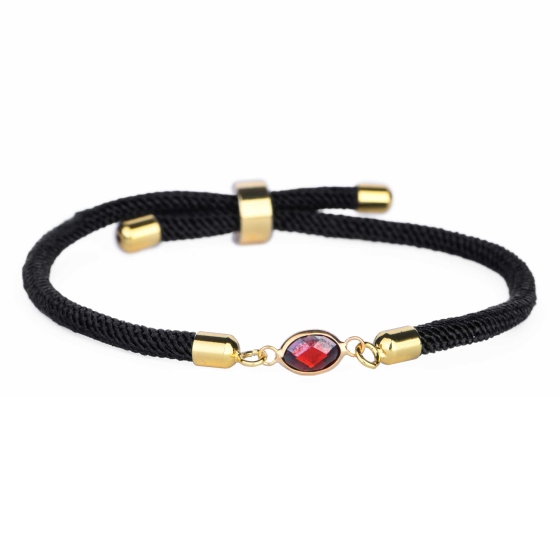 دستبند چرم طلا زنانه طرح مارکو نگین قرمز