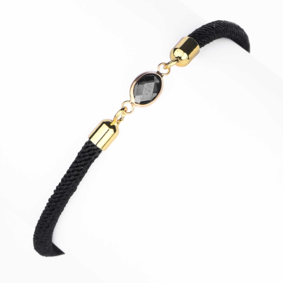 دستبند چرم طلا زنانه طرح مارکو نگین مشکی