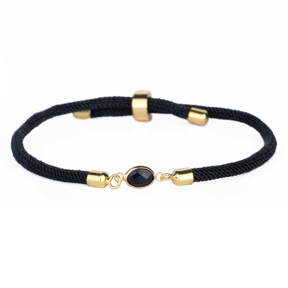 دستبند چرم طلا زنانه طرح مارکو نگین مشکی