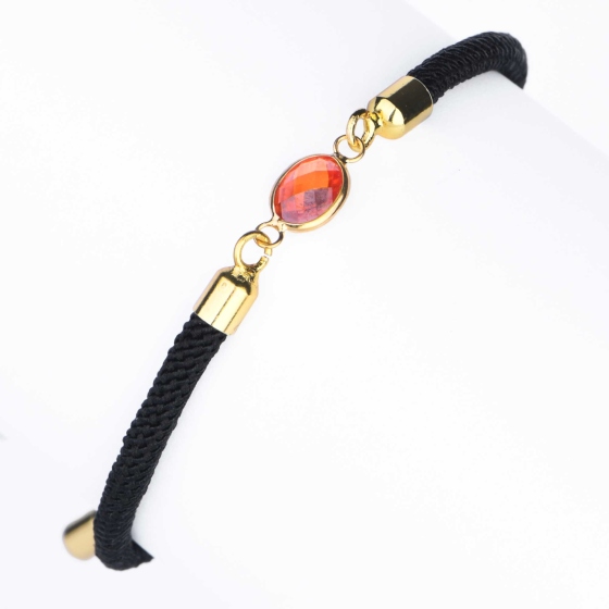 دستبند چرم طلا زنانه طرح مارکو نگین نارنجی