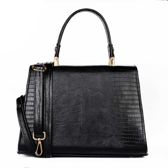 کیف دستی زنانه مدل روسا بزرگ چرم لیزارد مشکی