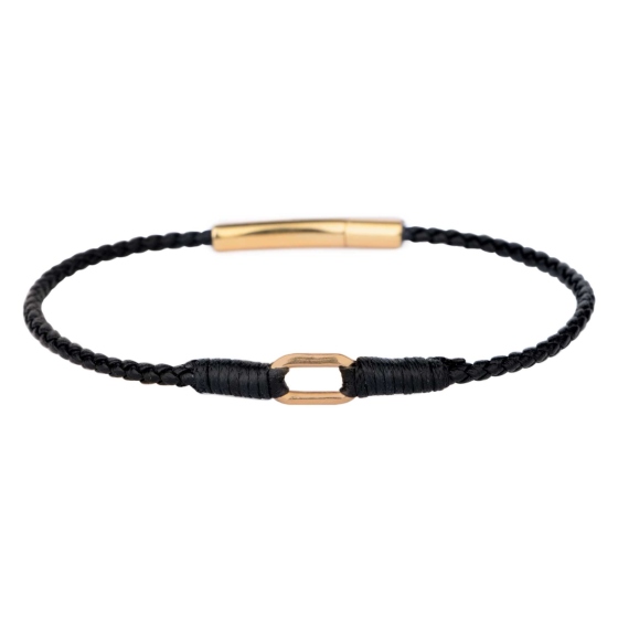 دستبند چرم طلا مردانه طرح هرمس تک حلقه سایز 1