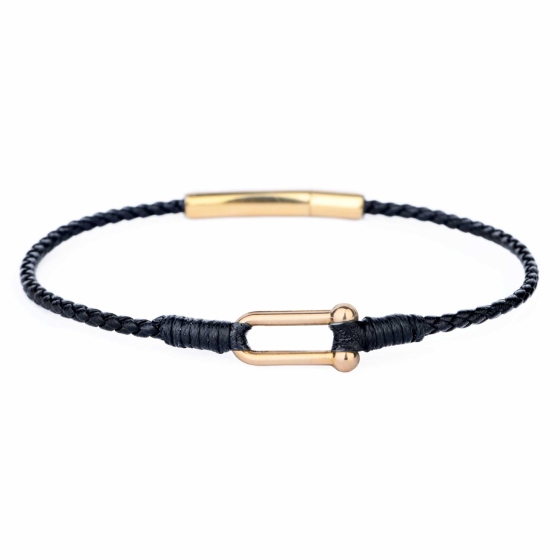 دستبند چرم طلا مردانه طرح تیفانی تک حلقه