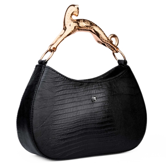 کیف دستی زنانه لانوین دسته جگوار مشکی لیزارد