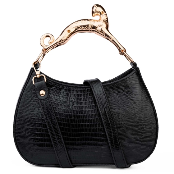 کیف دستی زنانه لانوین دسته جگوار مشکی لیزارد