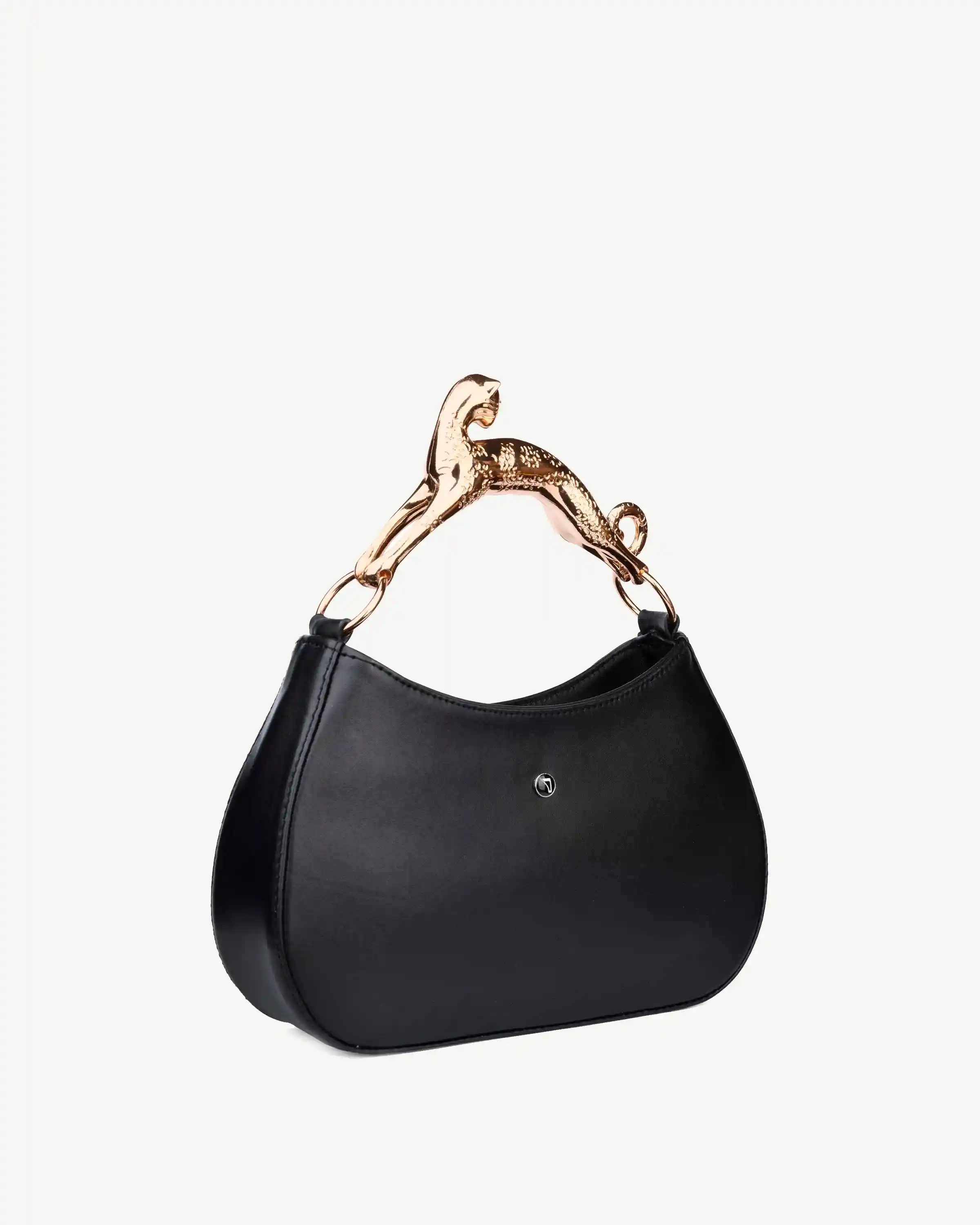 کیف مجلسی چرم طبیعی مدل لانوین دسته جگوار مشکی ساده زنانه