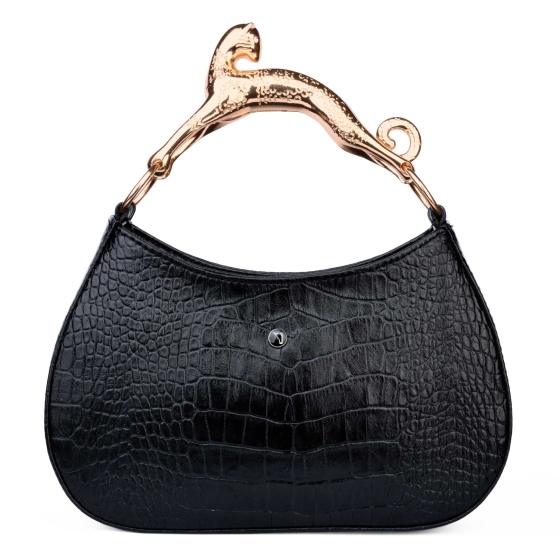 کیف دستی زنانه لانوین دسته جگوار مشکی کروکودیل